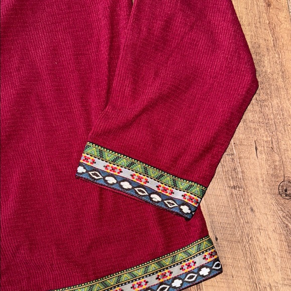 Two-Tone Corduroy Women's Blazer with Ethnic Trim - Picture 7 of 12